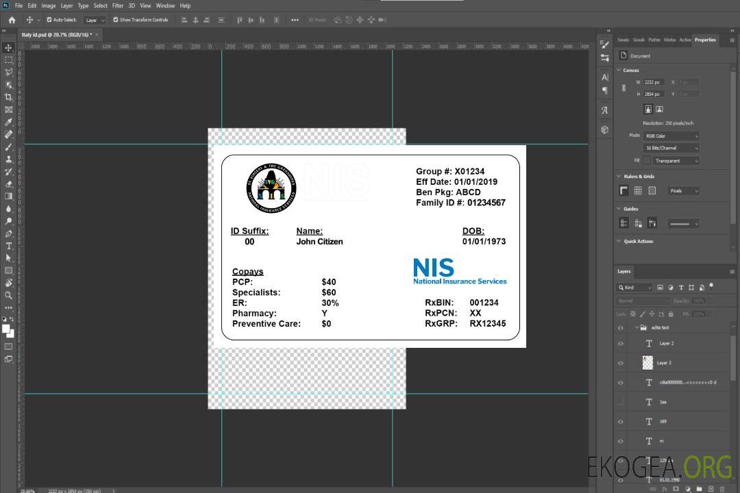 Carte d'assurance maladie de Saint-Vincent-et-les Grenadines template
